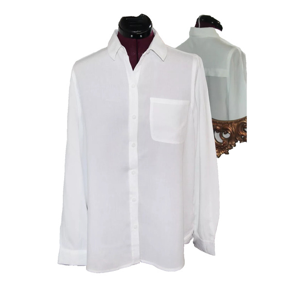 Beachlunchlounge Button Front Blouse Shirt Pocket Long White Versatile Comfy XL - Picture 2 of 4
